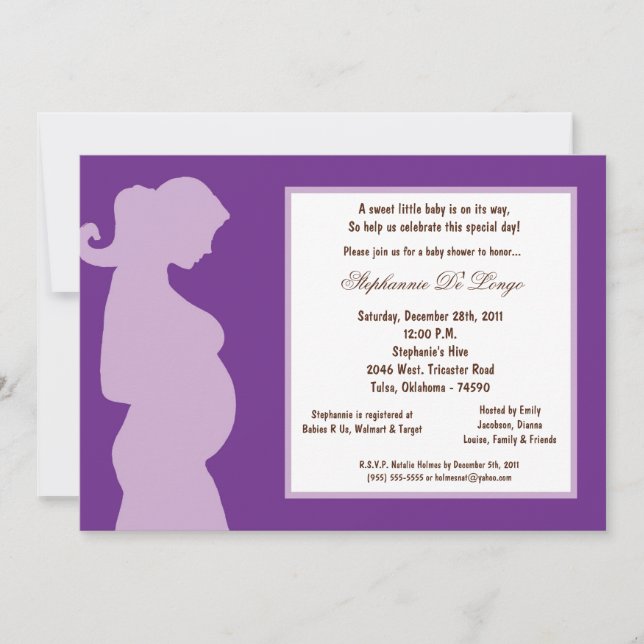 5x7 Dark Purple Baby Shower Invitation (Front)