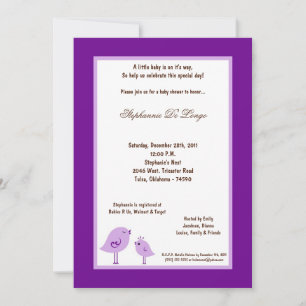 5x7 Dark Purple Bird Baby Shower Invitation