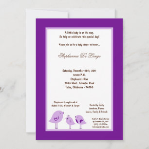 5x7 Dark Purple Bird Baby Shower Invitation