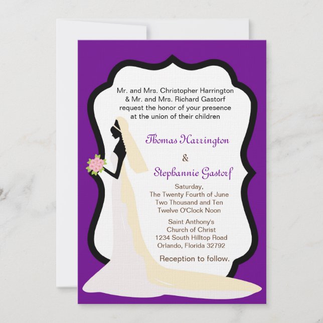 5x7 Dark Purple Bride Wedding Invitation (Front)