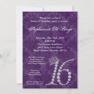 5x7 Diamond Amethyst Sweet 16 Birthday Invitation