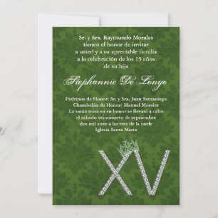 5x7 Diamond Emeral Quinceanera Birthday Invitation