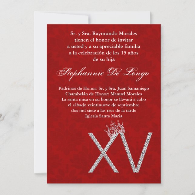 5x7 Diamond Ruby Quinceanera Birthday Invitation (Front)