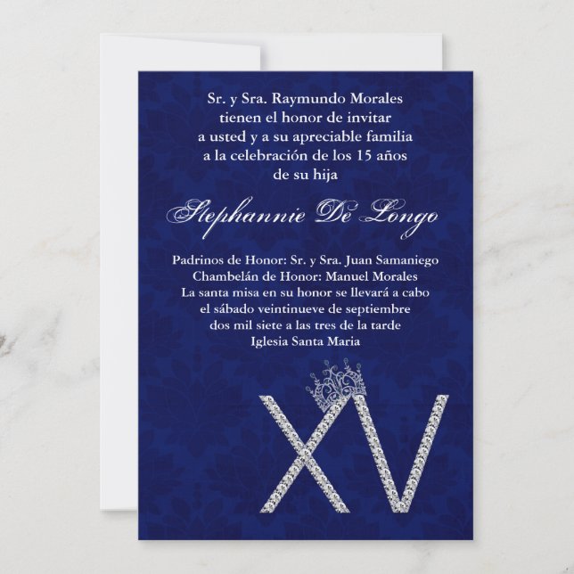5x7 Diamond Saphir Quinceanera Birthday Invitation (Front)