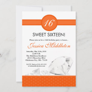 5x7 Diamonds Jewels Sweet 16 Birthday Invitation