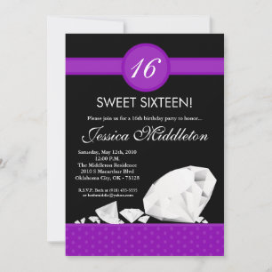 5x7 Diamonds Jewels Sweet 16 Birthday Invitation