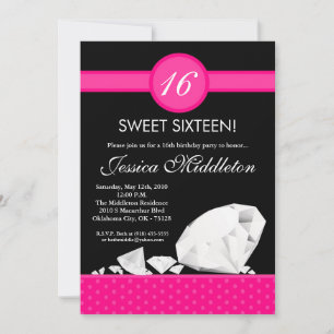 5x7 Diamonds Jewels Sweet 16 Birthday Invitation