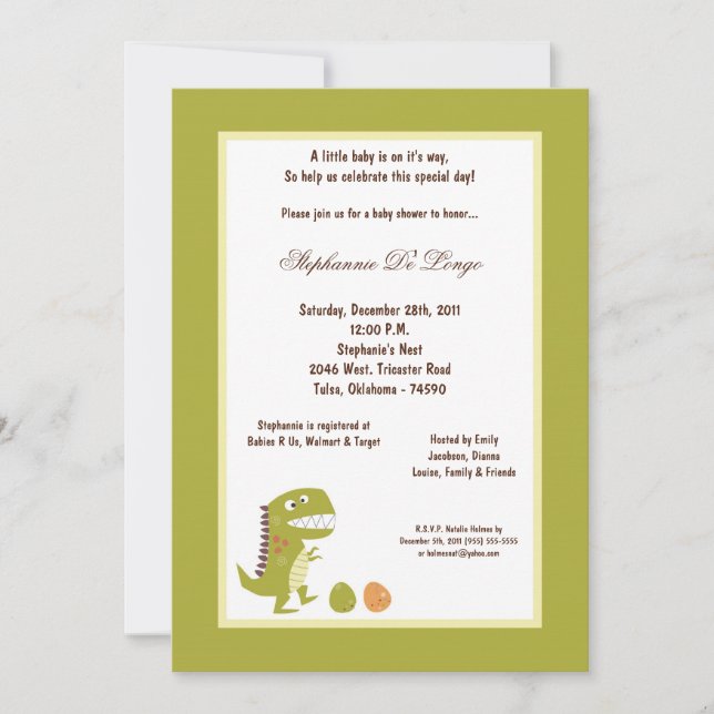 5x7 Dinosaur Baby Shower Invitation (Front)