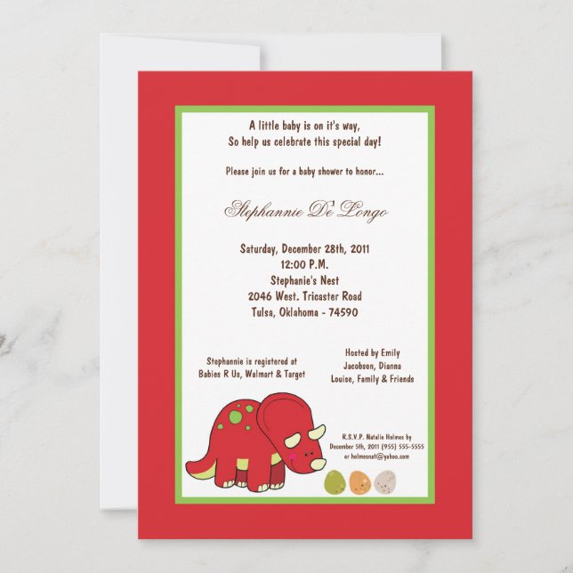 5x7 Dinosaur Baby Shower Invitation (Front)