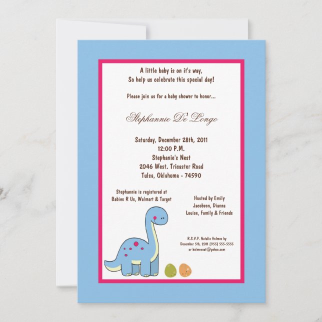 5x7 Dinosaur Baby Shower Invitation (Front)