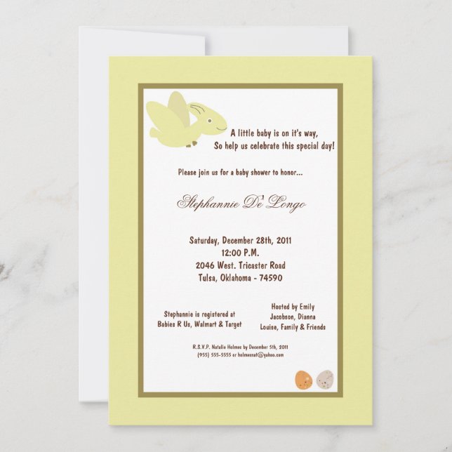 5x7 Dinosaur Baby Shower Invitation (Front)