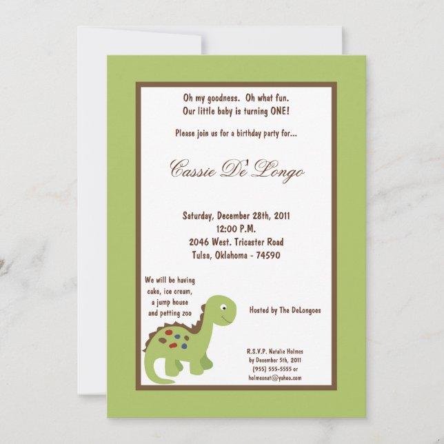 5x7 Dinosaur Bird Birthday Party Invite (Front)
