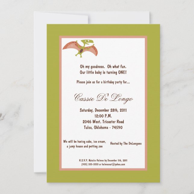 5x7 Dinosaur Birthday Party Invite (Front)