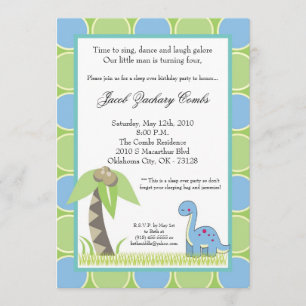5x7 Dinosaur Brontosauru Birthday Party Invitation