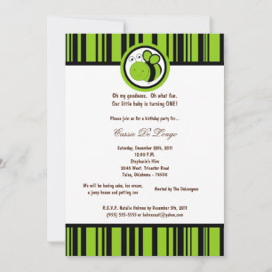 5x7 Elec. Green Bumble Bee Birthday Party Invite