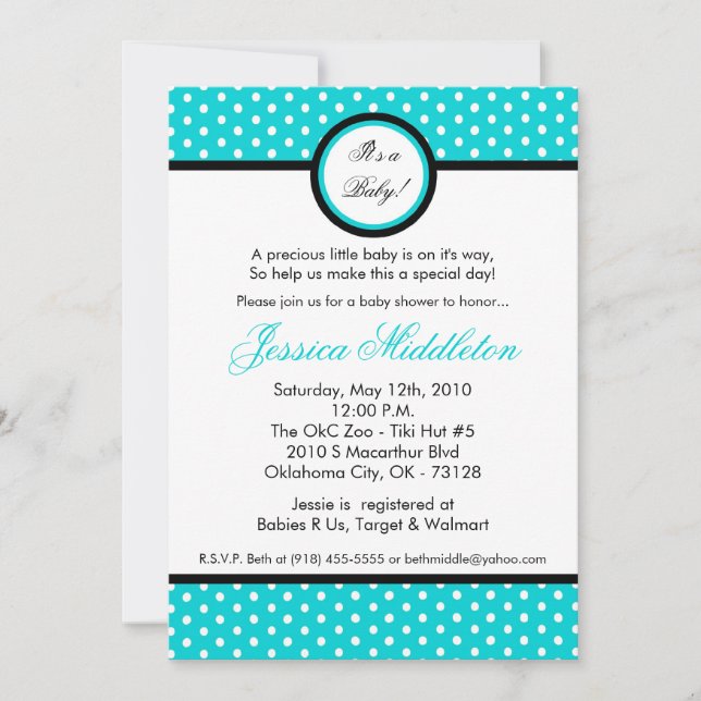 5x7 Electric Blue Polka Dot Baby Shower Invitation (Front)