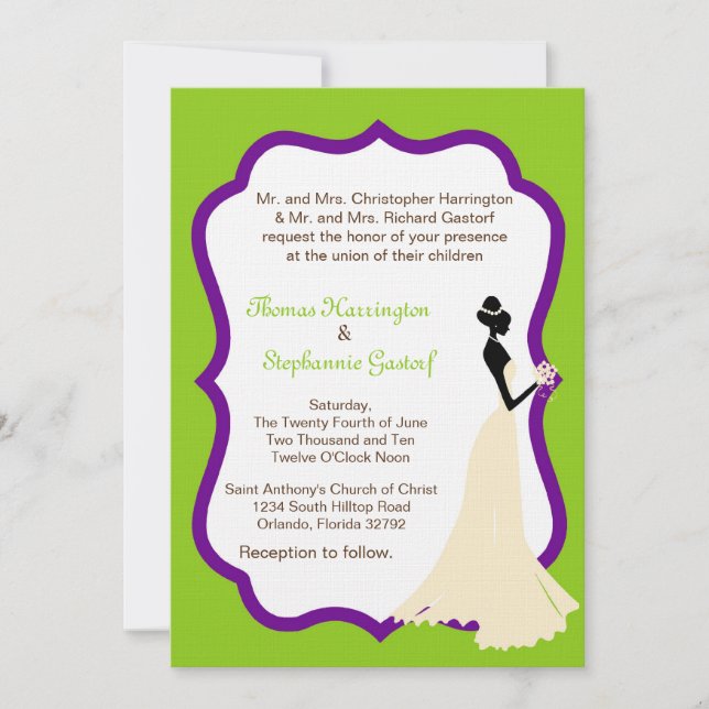 5x7 Electric Green Bride Wedding Invitation (Front)