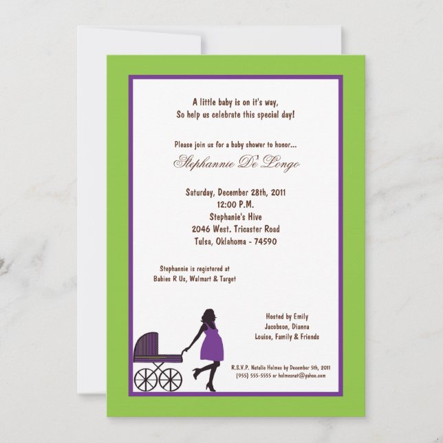 5x7 Electric Green Buggie Baby Shower Invitation (Front)