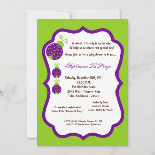 5x7 Electric Green Lady Bug Baby Shower Invitation