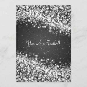 5x7 Elegant Wedding Sparkling Wave Black Invitation