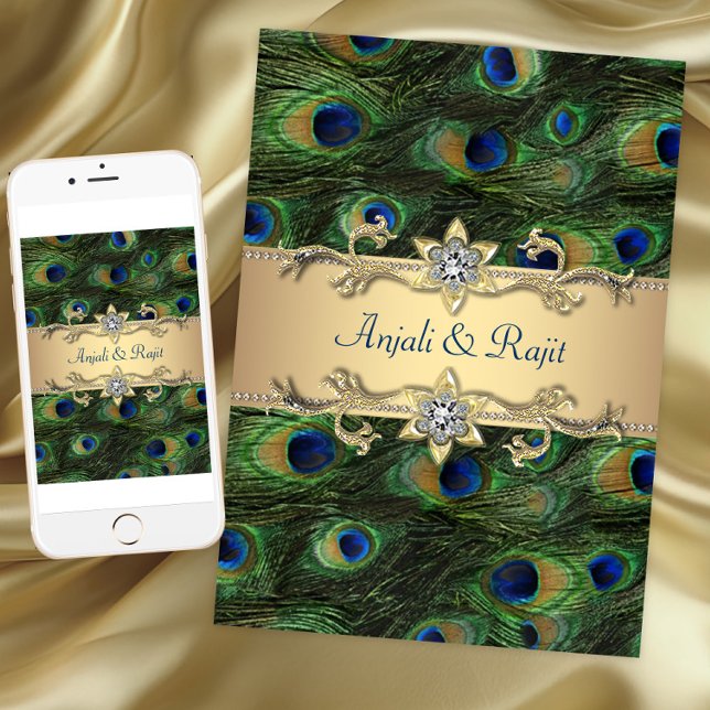 5x7 Emerald Green Elegant Peacock Wedding Invitation (Emerald Green Elegant Peacock Wedding invitation. Instant download and printed invitations available)