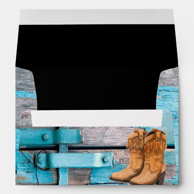 5x7 Envelope Blue Wood Barn Door Boots Country (Back (Bottom))