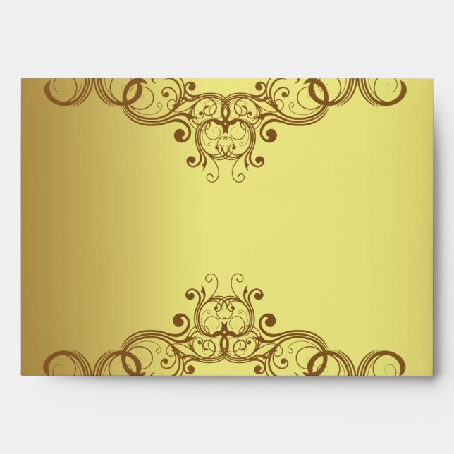 5x7  Envelope Option 3 Gold and Black Damask (Front)