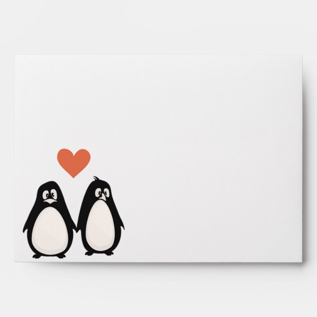 5x7  Envelope Option 3 Penguin Love/Hearts Peach (Front)