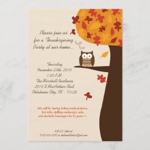 5x7 Fall Hoot Owl Harvest Thanksgiving Invitation