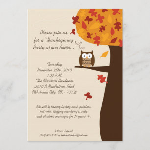 5x7 Fall Hoot Owl Harvest Thanksgiving Invitation