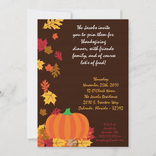 5x7 Fall Leaves Pumpkin Thanksgiving Invitation