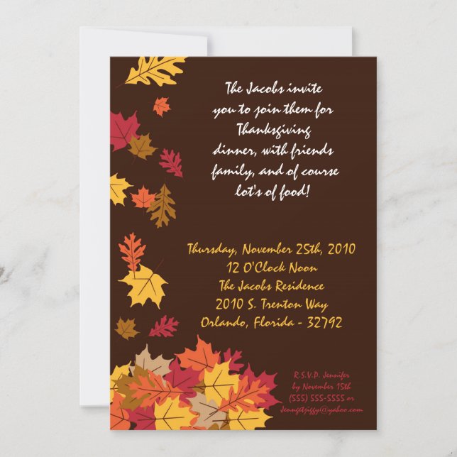 5x7 Fall Leaves Thanksgiving Party Invitation (Front)