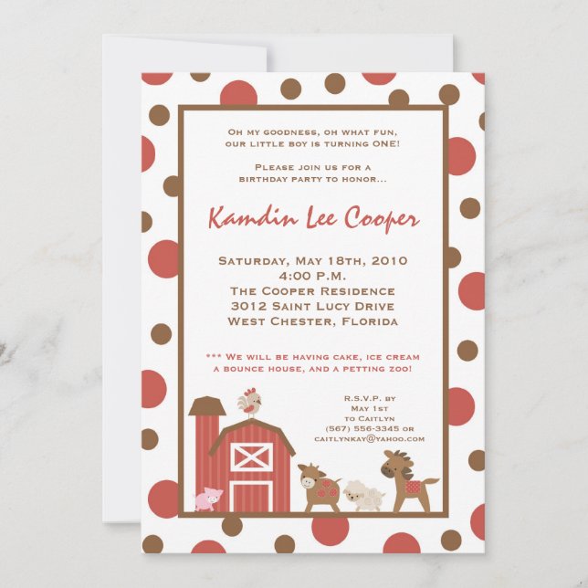 5x7 Farm Red Barn Cow Birthday Party Invitation (Front)