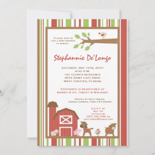 5x7 Farm RedBarn Cow Animal Baby Shower Invitation