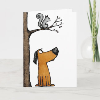 5x7 Folded Card-Adorable Cartoon Dog and Squirrel Card
