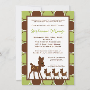 5x7 Forrest TRIPLETS Deer Baby Shower Invitation