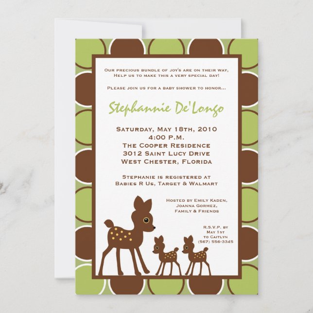 5x7 Forrest TWINS Baby Deer Baby Shower Invitation (Front)