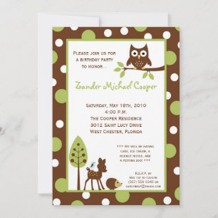 5x7 Forrest Wood Animal Birthday Party Invitation