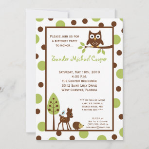 5x7 Forrest Wood Animal Birthday Party Invitation