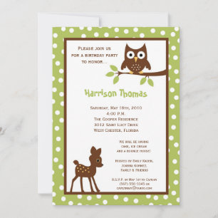 5x7 Forrest Woodland Animal Birthday Invitation