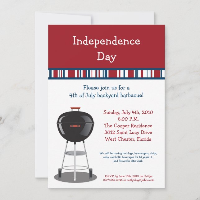 5x7 Fourth 4th of July Party Barbecue Invitation (Front)