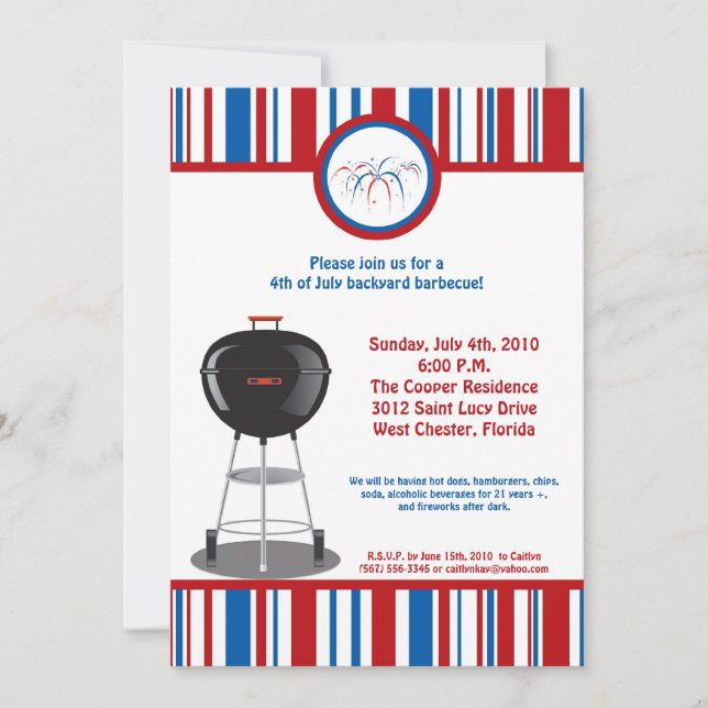 5x7 Fourth 4th of July Party Barbecue Invitation (Front)