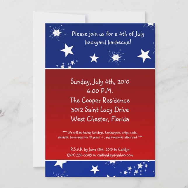 5x7 Fourth 4th of July Party Barbecue Invitation (Front)