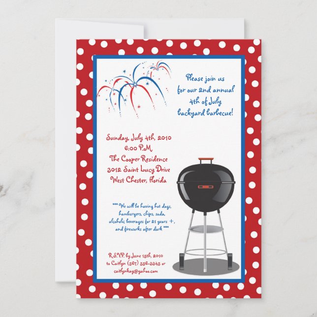 5x7 Fourth 4th of July Party Barbecue Invitation (Front)