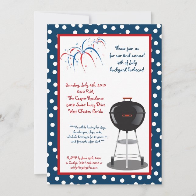 5x7 Fourth 4th of July Party Barbecue Invitation (Front)