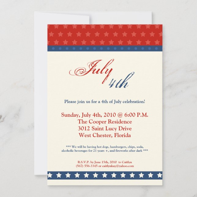 5x7 Fourth 4th of July Party Celebratio Invitation (Front)