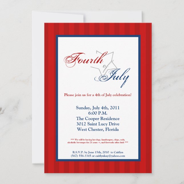 5x7 Fourth 4th of July Party Celebratio Invitation (Front)