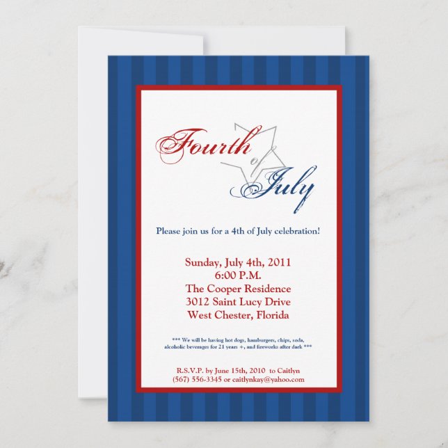5x7 Fourth 4th of July Party Celebratio Invitation (Front)
