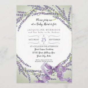 5x7 French Lavender Flower Wreath Baby Shower Invitation