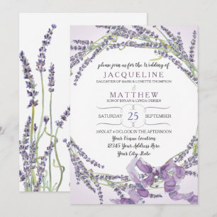5x7 French Lavender Flower Wreath Lilac Purple Invitation
